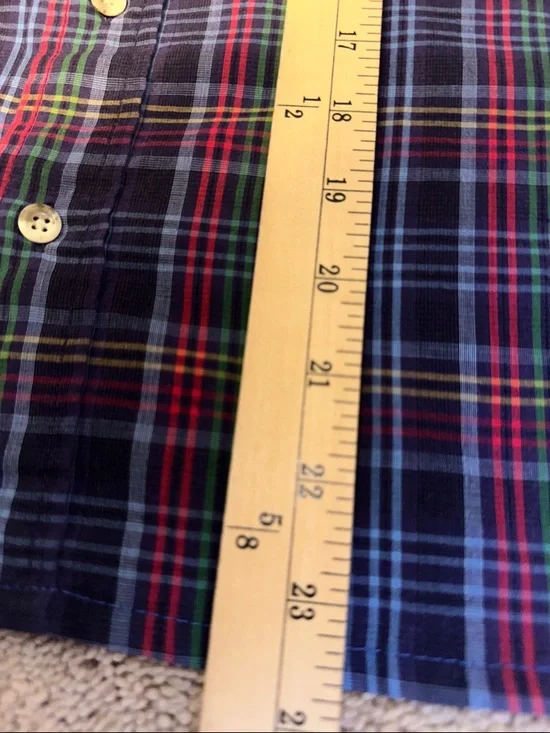 Saddlebred Recycled Navy Plaid Button-Down Ruffled Collar Shirt - Picture 6 of 6